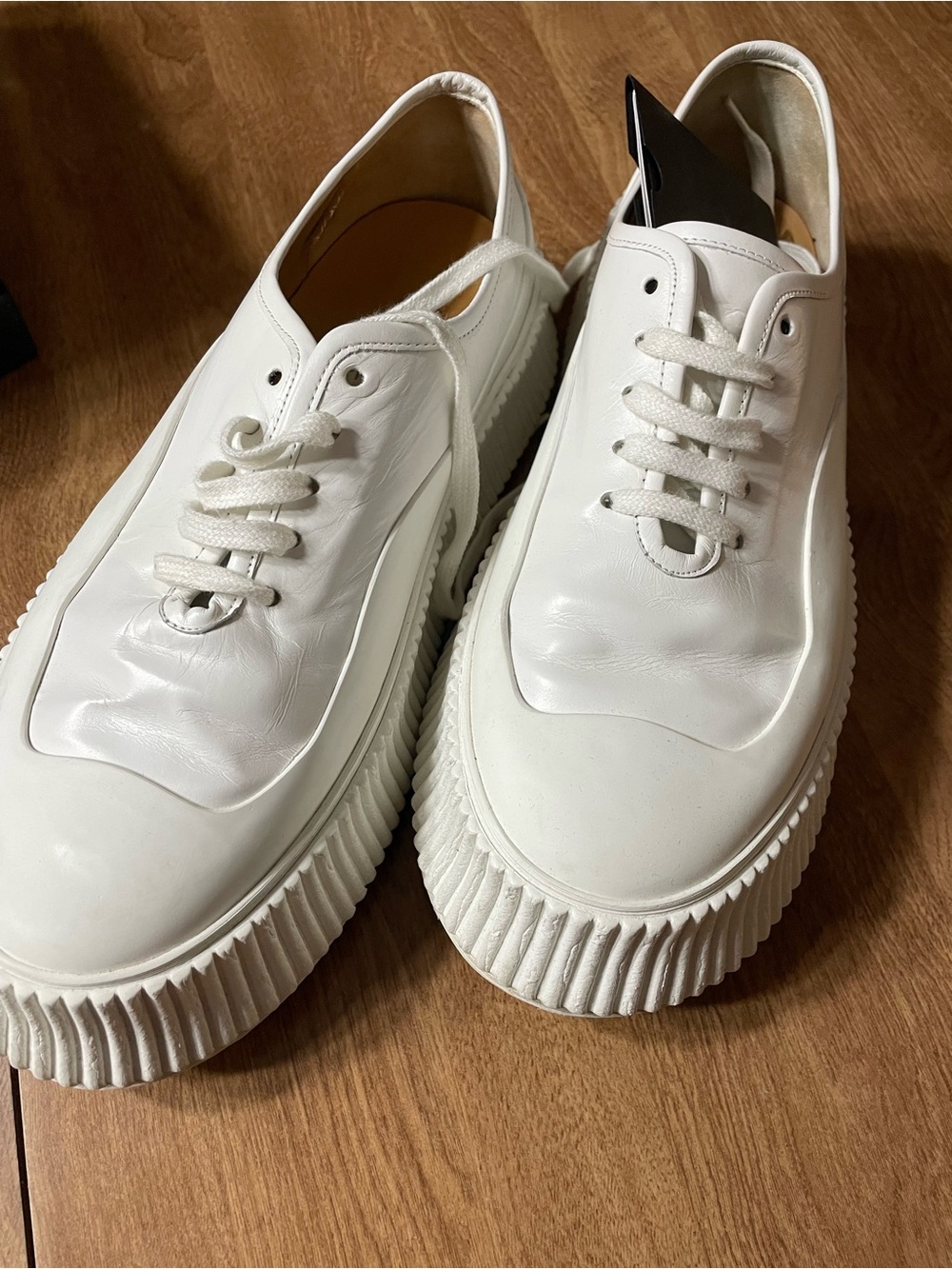 Jil Sander White Ribbed Platform Leather Sneakers